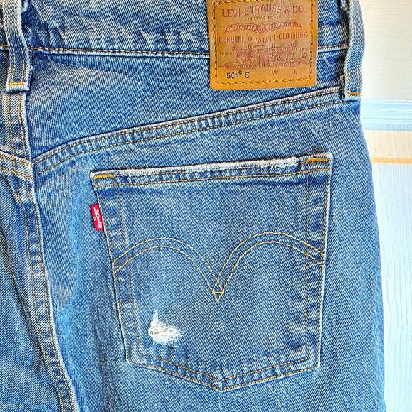 Levi's Premium 501 S Skinny Blue Jeans Button Fly 31x32 Distress Red Tab NEW $98 - Picture 8 of 16